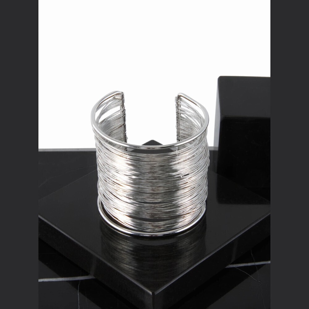 Silver Wire Wrapped Open Cuff Bangle Bracelet